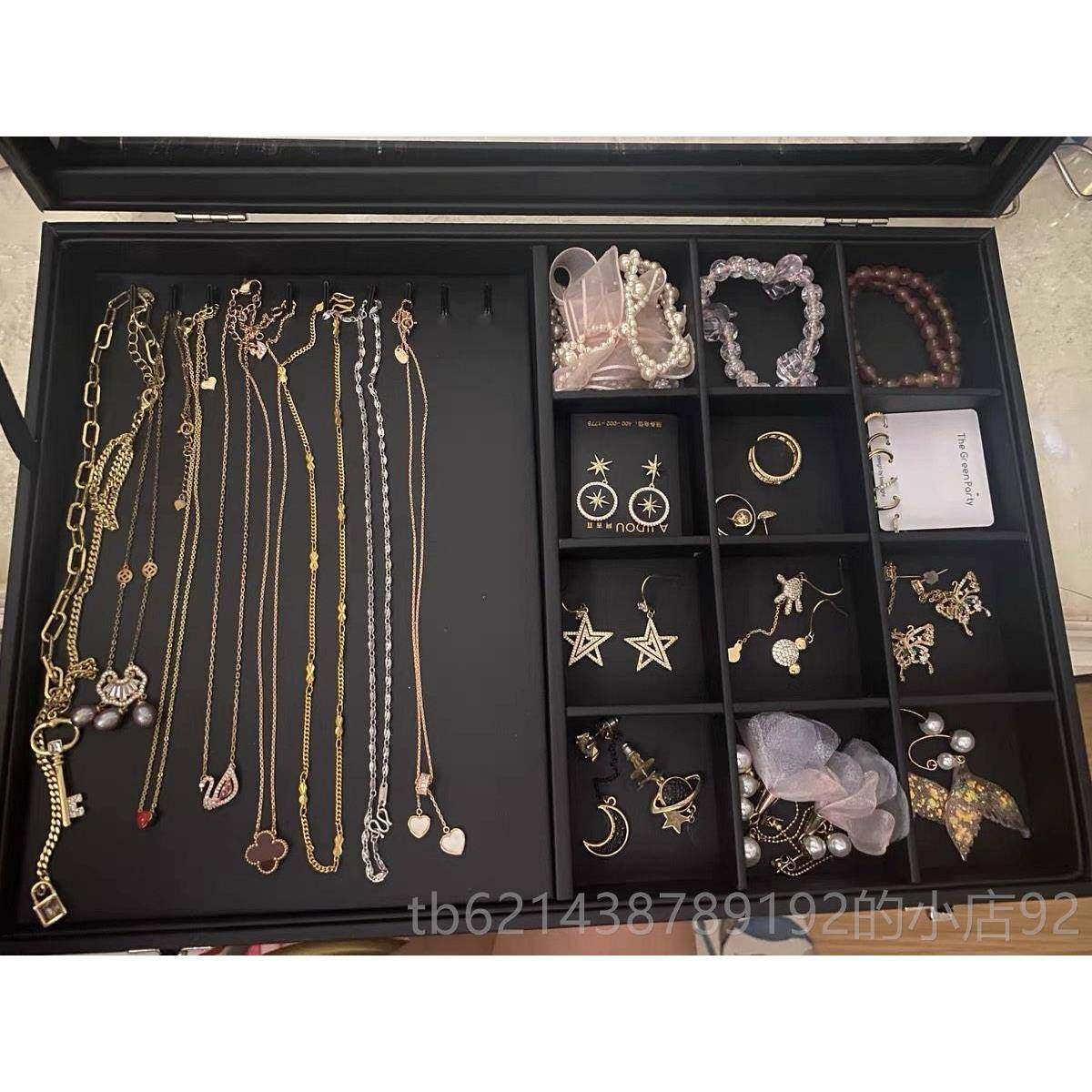 高档中大号带盖饰盒黑珠宝箱手饰品收纳镯项链首盘戒指耳皮钉耳环,饰品/流行首饰/时尚饰品新,首饰盒,淘宝优惠券,粉丝福利购,淘宝优惠卷