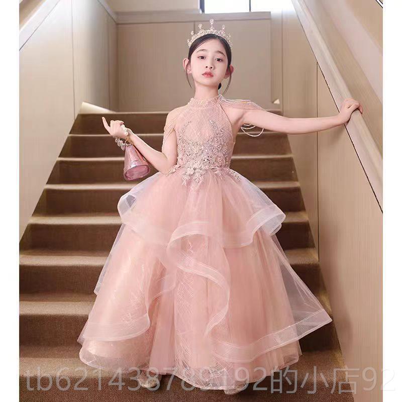 高档女童礼服生日公主裙花童婚礼表儿童主持钢琴演出人服轻高奢小