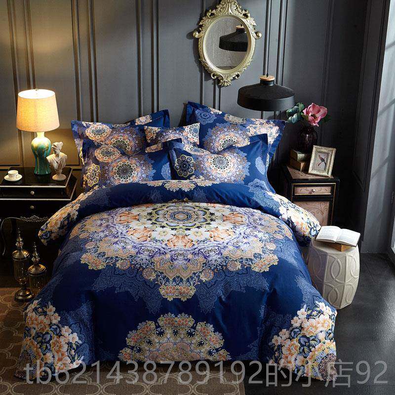 高档3D体印单花生态立磨毛四件套纯棉床上用4件品套床被套全棉加