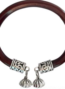 高档西藏天然正品鸡吊血藤手镯女侣款男藏银铃铛镯情民族风坠木质