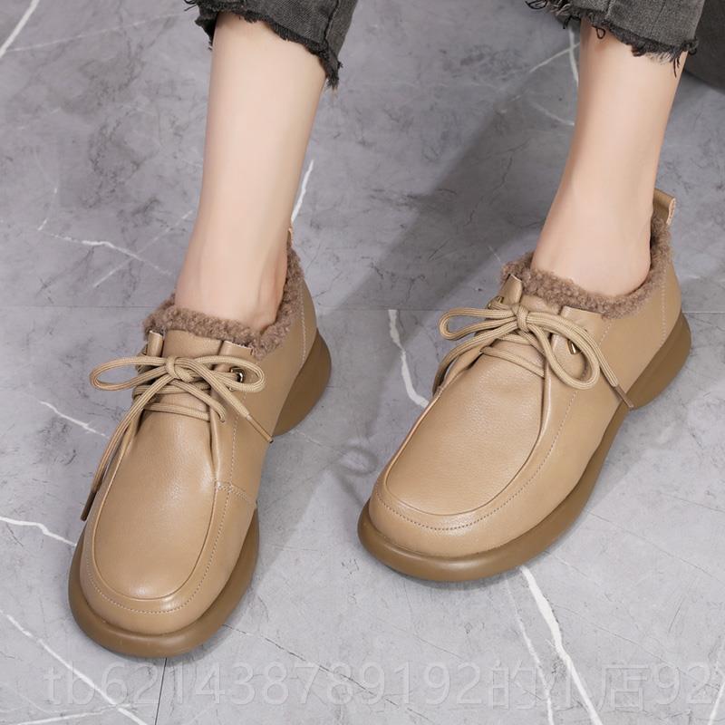 高档加绒单鞋女舒适休闲2女鞋真冬皮乐福鞋205新款季妈棉妈鞋软底