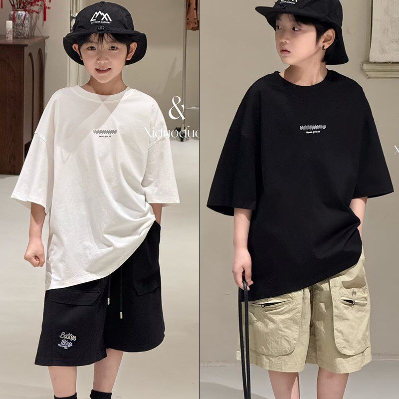 玺哆哆童装2025夏季新款男女童简约宽松版时尚纯棉短袖T恤潮60552