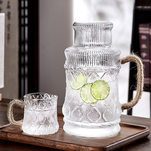 复古麻绳玻璃冷水壶耐高温家用凉水壶杯子套装高颜值泡茶壶大容量