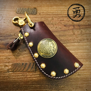 阿美咔叽男款钥匙包家用男士特厚真皮车钥匙通用收纳包多功能腰挂