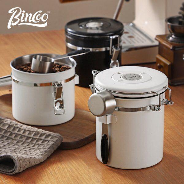 bincoo咖啡豆保存罐咖啡粉密封罐带勺子储物养豆桶单向排气收纳罐