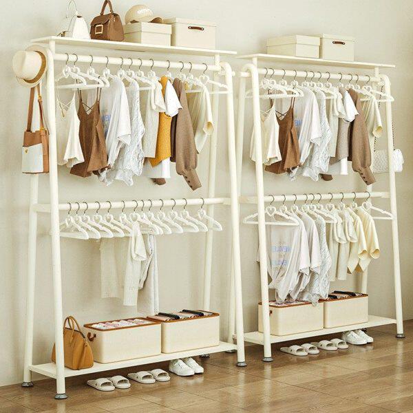轻奢衣帽架落地式隔夜衣服收纳神器上下双层家用卧室内晾挂衣架子