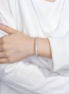 正品蝶宝 珠纯银镀18K白金钻石手镯卓仿钻群镶满圈手镯情纯侣银手