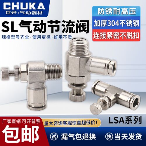 不锈钢304调速阀SL6-01调节LSA限流管道节流阀JSC8/10-02快速接头