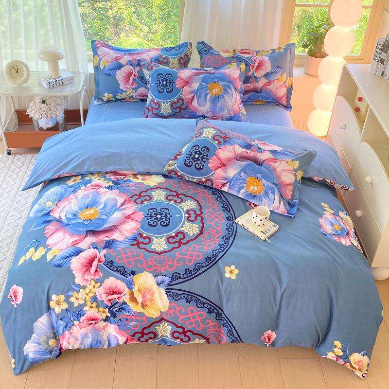 新款加厚磨毛大版花四件套ab被罩被子活性印花植物羊绒被套床单