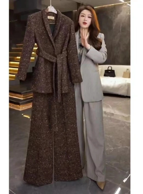 【上衣+裤子】2025新款秋冬季复古通勤遮肉中长款长袖外套3382