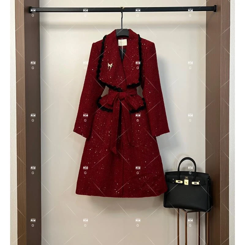 2025新款秋冬季复古通勤遮肉显瘦中长款连衣裙长袖外套3385