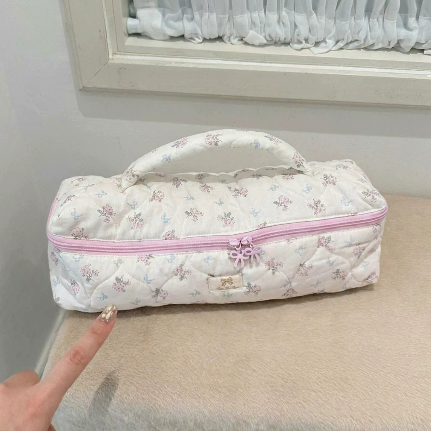 可爱ins碎花绗缝吹风机收纳包便携手提卷发棒直板夹收纳袋化妆包