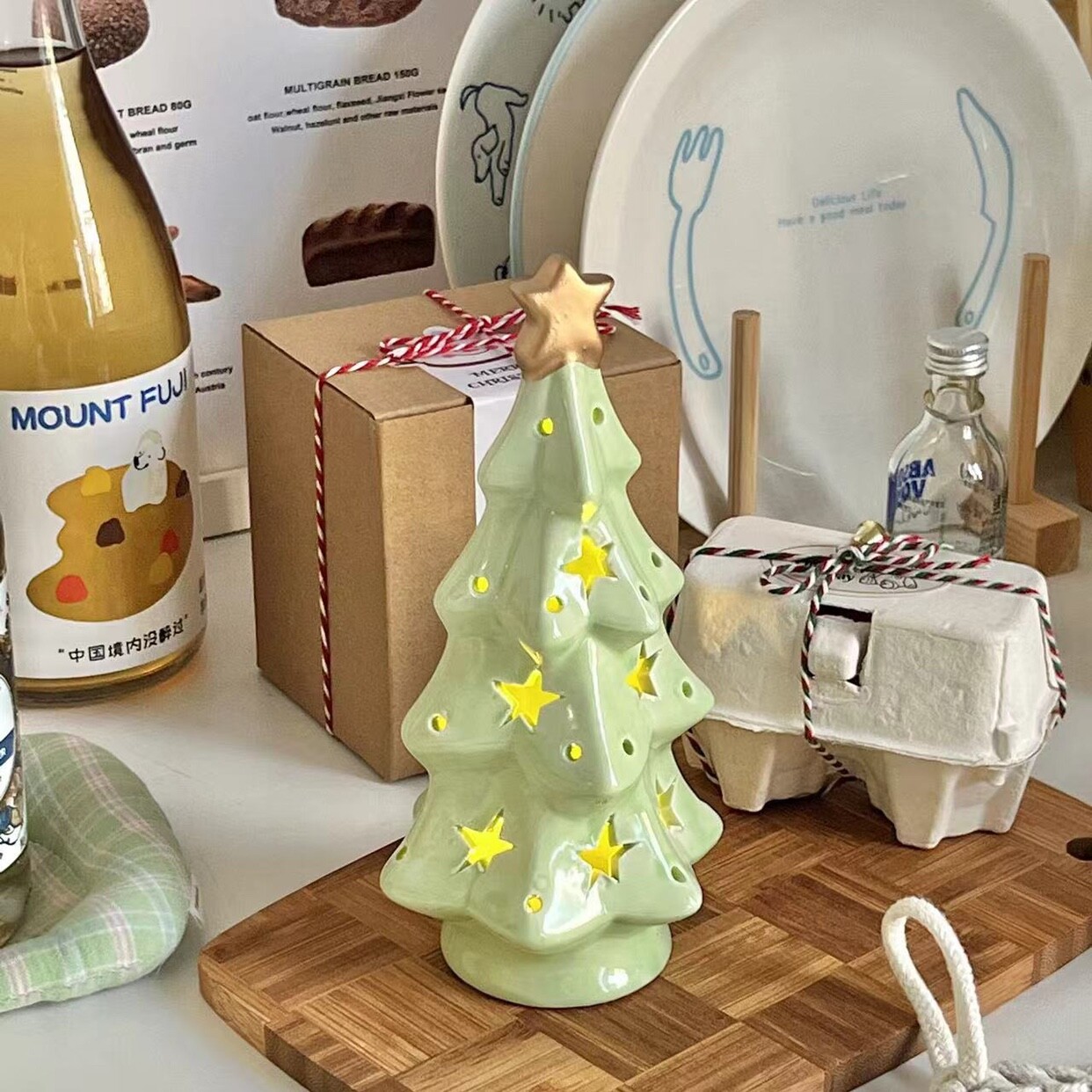 ins风圣诞树星星小夜灯圣诞节装饰拍照道具桌面陶瓷松树摆件礼物