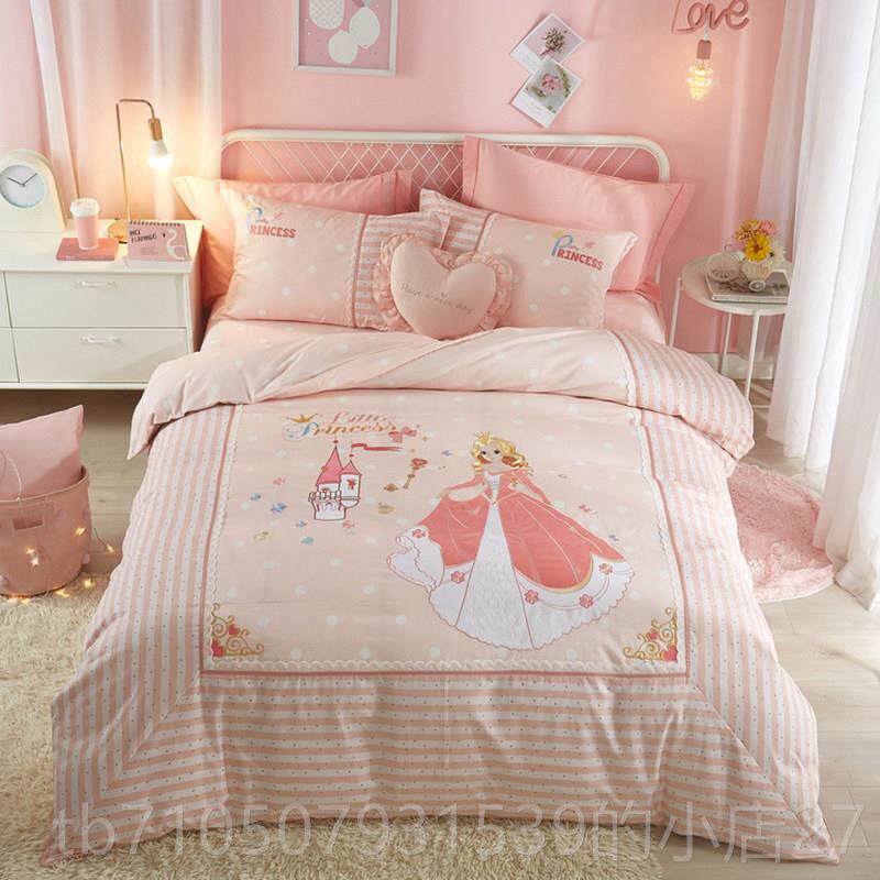 正品儿童卡通公棉床单被套小全女孩纯棉m四件套粉色主风1.5床笠三