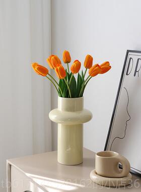 正品高级感莫兰设迪高摆端绿色陶瓷瓶花件餐桌客厅插花小众计感装