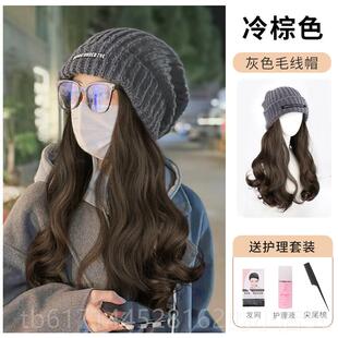 正品帽子假发一体全时尚全头套女款202织4新款彷发真人发秋冬真季