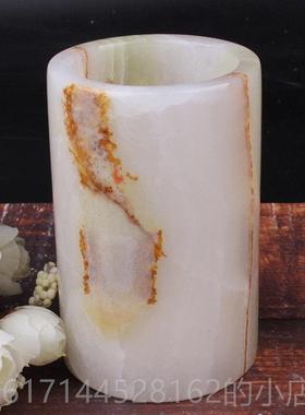 正品天然玉石瓶笔筒雕摆件式书房家居摆设玉笔筒玉中器花玉石小玉