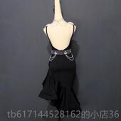 正品 新款 拉丁舞练习比赛服演出服女表演裙成人黑色吊裙带专业舞蹈