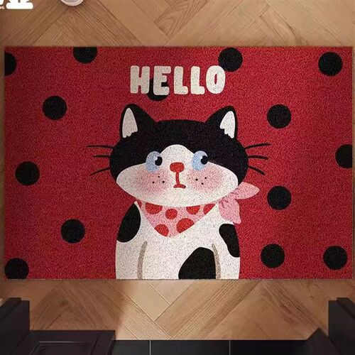 卡通猫咪丝圈地毯入户门口除尘脚垫耐磨玄关进门垫pvc可裁剪地垫