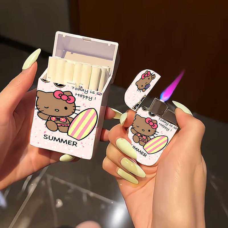 凯蒂猫hellokitty烟盒打火机组合款创意个性直冲防风高颜值送男友