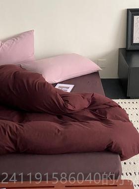 高档简约雾霾蓝色床上四件套棉天竺棉超裸睡男生三单柔人宿纯舍4