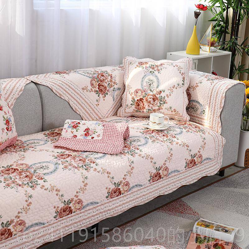 高档纯棉四季水洗坐，代田园防猫抓沙发坐垫套现，织防滑物垫套，