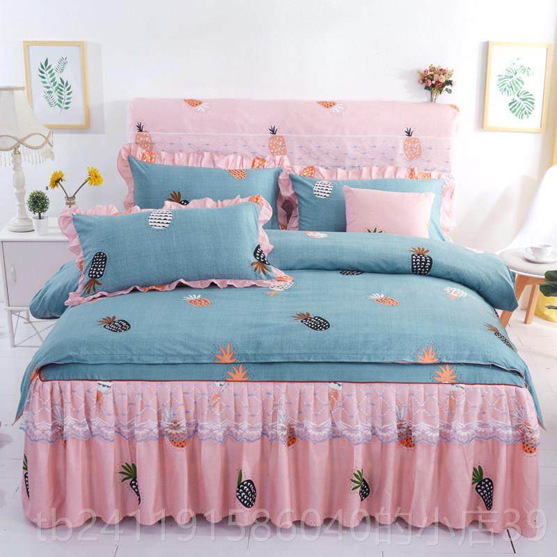 高档韩版蕾丝床.裙件套加厚磨毛纯棉四床罩1.m/18米5全棉防滑床单