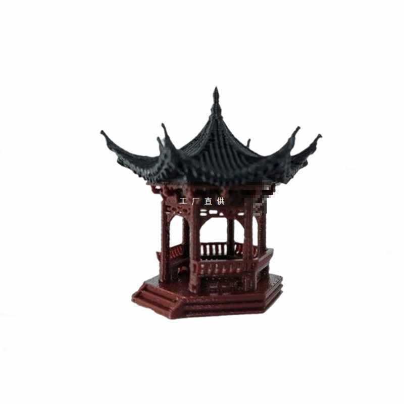 古代亭子装饰 盆景楼阁古亭摆件居室微景观 假山奇石仿茅草亭