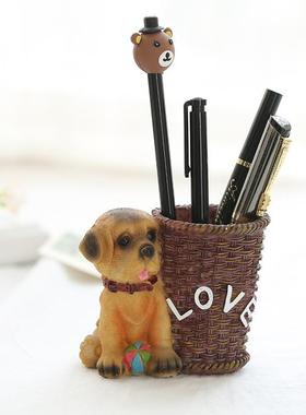 可爱狗狗树脂笔筒 创意礼品学生笔筒定 制家居摆件树脂工艺品