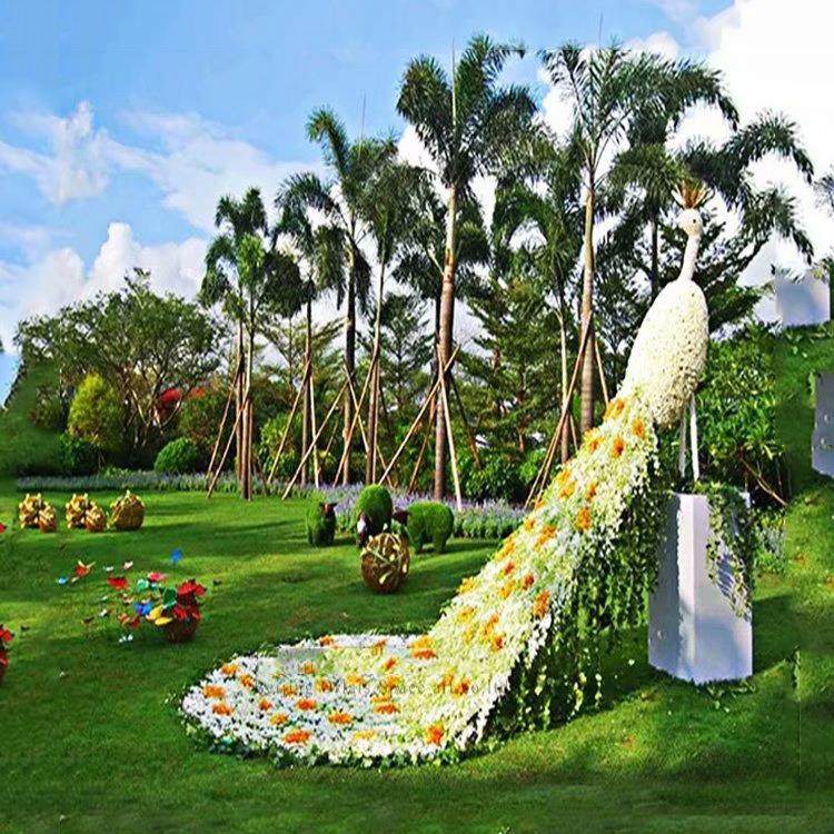 仿真绿雕仿真动物景观 绢花孔雀绿雕动植物造型雕塑 植物景观