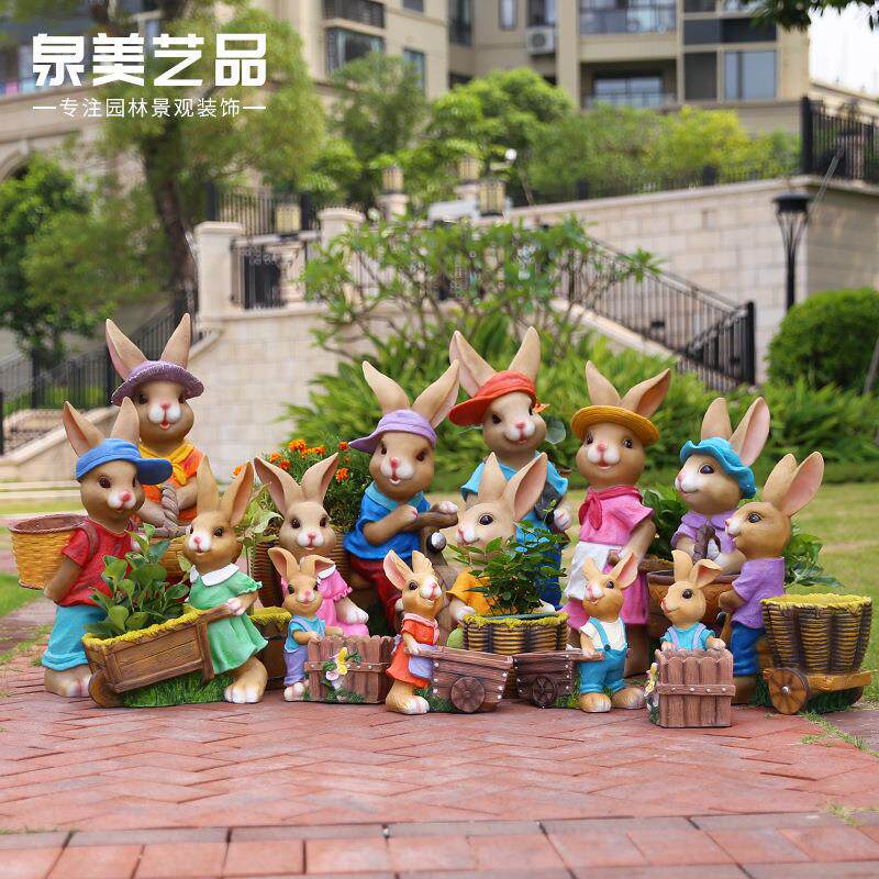 户外园林景观动物卡通兔子花盆树脂摆件 大号雕塑庭院花园工艺品