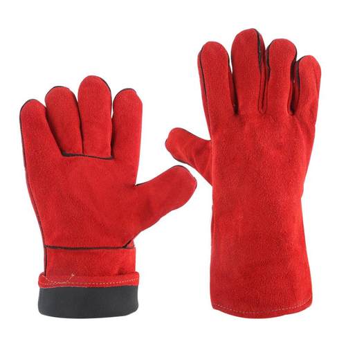 劳保手套 14寸红色二层牛皮耐磨耐高温电焊手套双层加厚焊工