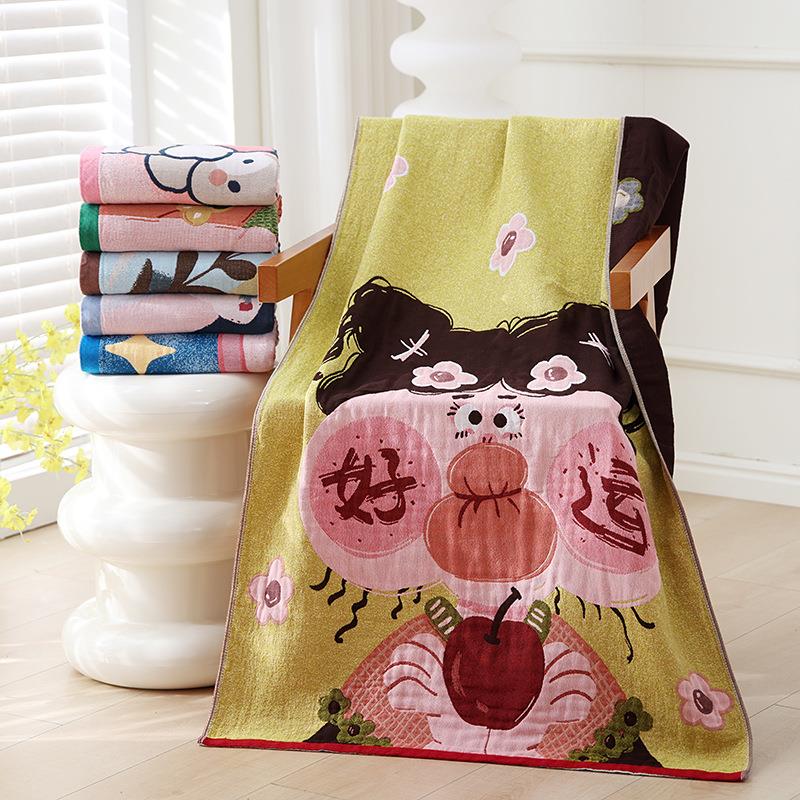 纯棉卡通浴巾成人家用柔软吸水洗澡裹巾加大加厚四层纱布浴巾