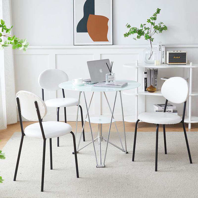 休闲阳台钢化玻璃桌圆形小餐桌洽谈桌茶桌圆桌面中古风复古桌茶几