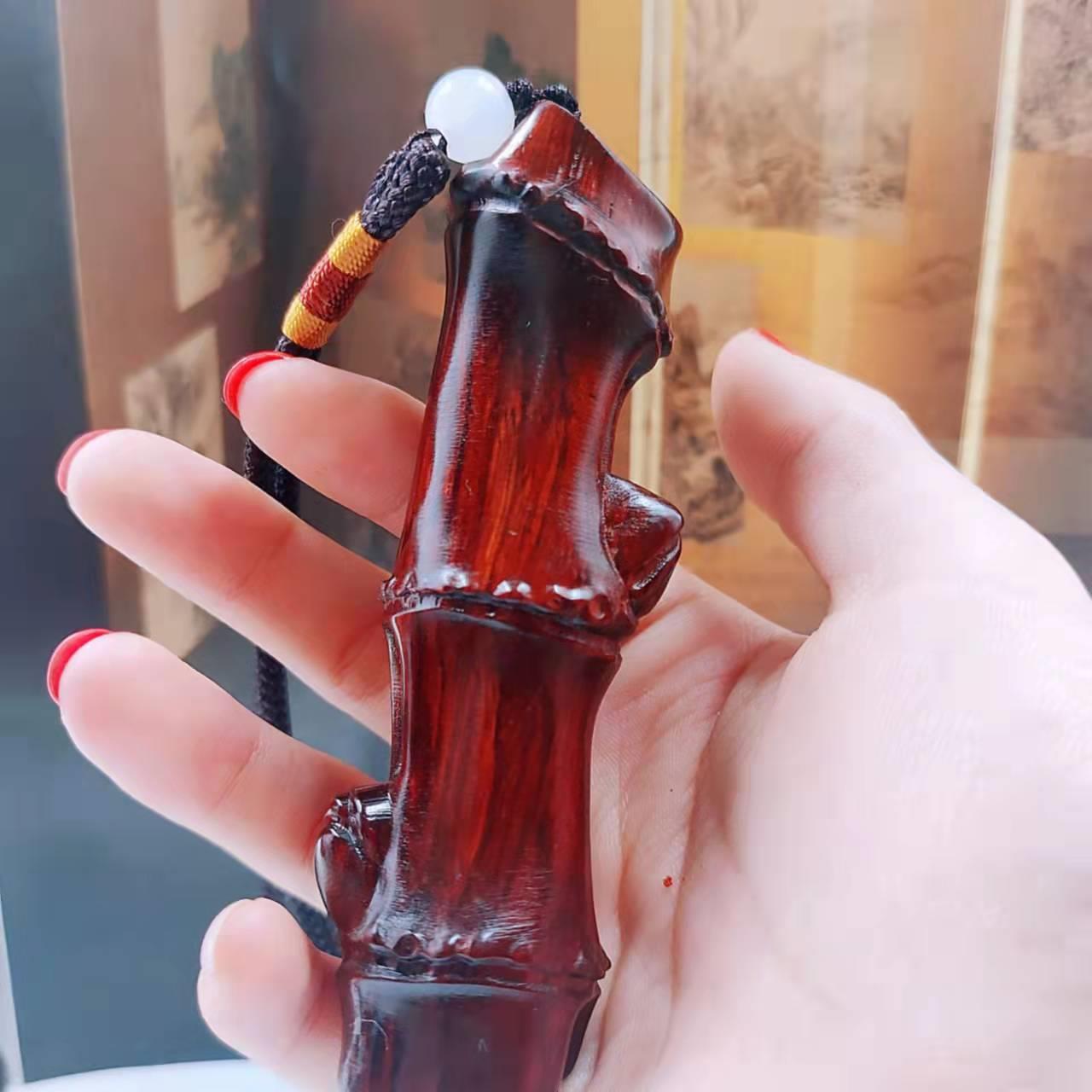 新款犀牛角紫檀木手把件竹节竹子檀木木雕挂件配饰钥匙挂件不带绳