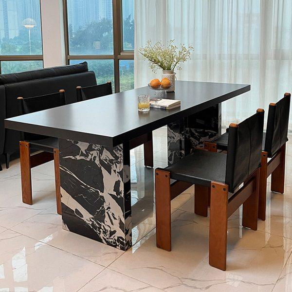 简约现代大户型长方形下挂纯黑岩板餐桌椅组合中古风椅茶桌大板桌,住宅家具,岩板餐桌,淘宝优惠券,粉丝福利购,淘宝优惠卷