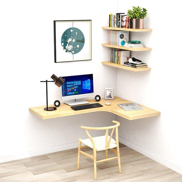 简约现代实木转角书桌书架组合小户型家用学生写字台简易悬挂L型,住宅家具,转角桌,淘宝优惠券,粉丝福利购,淘宝优惠卷