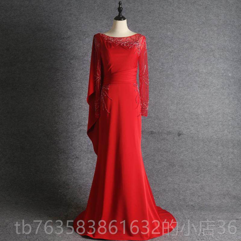 高档新晚礼雅服长袖优简显瘦气质款轻奢长裙主持人年约会聚会礼服