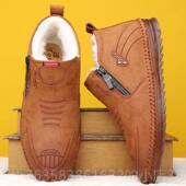 子男士 保暖绒高男帮休闲加鞋 加底厚羊毛牛筋软棉 冬季 高档真皮棉鞋
