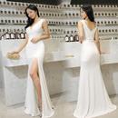 高档名媛气质礼服裙宴会连晚装 v吊领带紧身开叉长裙夜场夜店性感