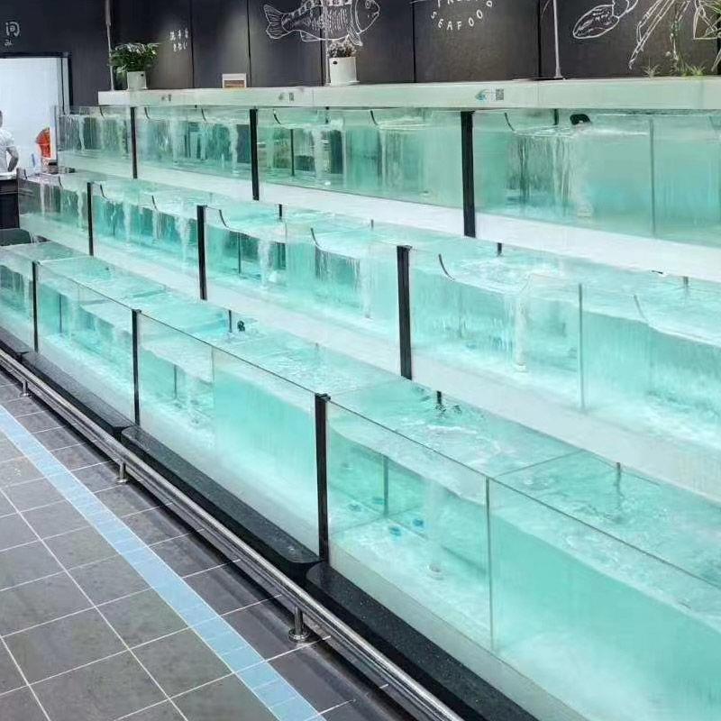 酒饭店商用大型海鲜鱼缸鱼池贝类池虾蟹玻璃黑鱼缸暂养池制冷