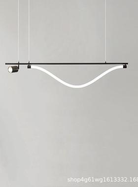 现代简约一字餐厅灯办公桌吧台全铜极简创意北欧LED长条黑色吊灯