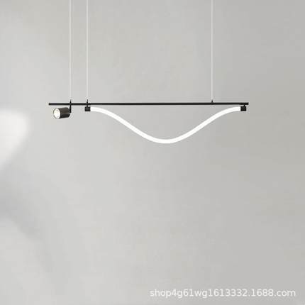 现代简约一字餐厅灯办公桌吧台全铜极简创意北欧LED长条黑色吊灯