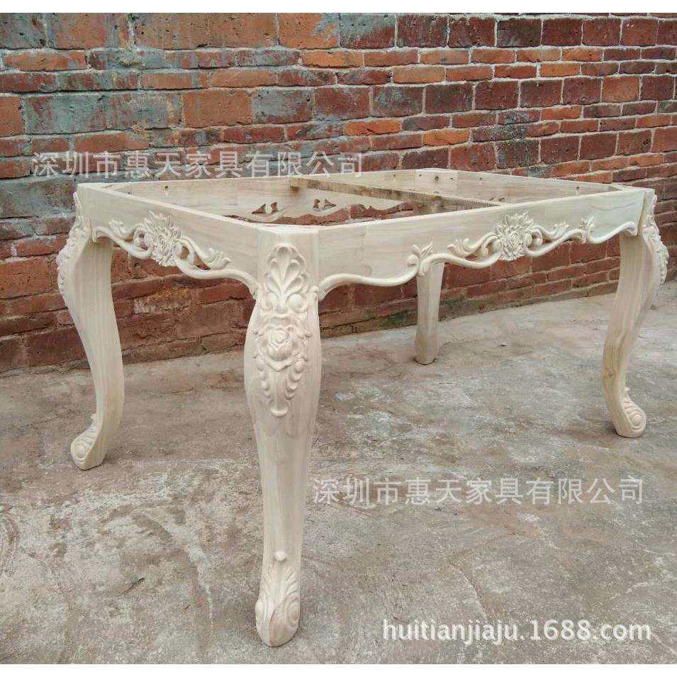 欧式镂空雕花实木餐桌白茬方桌白坯全实木大脚餐台白胚客厅家具