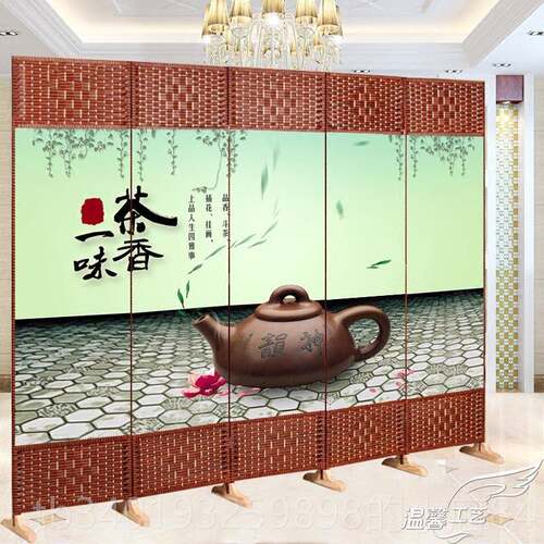 新款移动屏办公室隔断墙酒店厅装饰折玄关客茶楼实木布艺现代简风