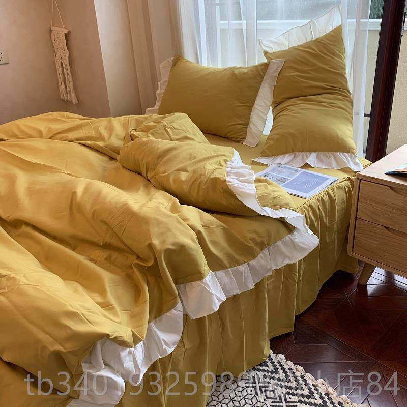 新款日式约纯灰色1.8件套i三ns荷叶花边被四套床单床裙学生简宿舍