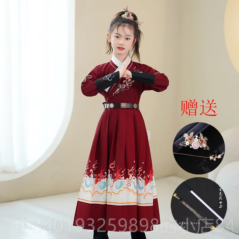 新款演汉服女童花木兰表服走秀武侠古装服飞鱼女童锦衣卫童儿春秋图片