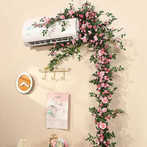 仿真玫瑰花藤假花藤条空调管道缠绕遮挡婚庆背景装饰藤蔓壁挂花艺