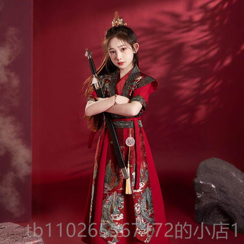 新款原创薄短款袖儿童中国风英姿飒爽木兰侠客新花款演出服古装高