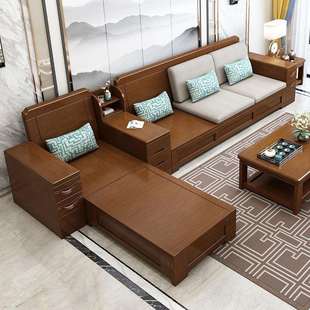 实木沙发新中式冬夏两用大小户型转角木沙发现代客厅家具套装榫卯